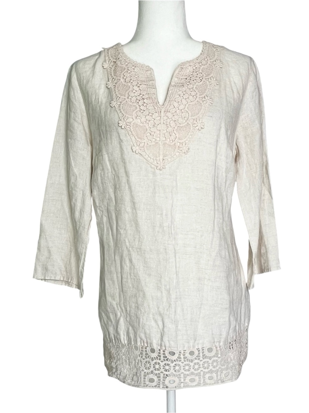 JM Collection Cream Lace-Trim Tunic Blouse